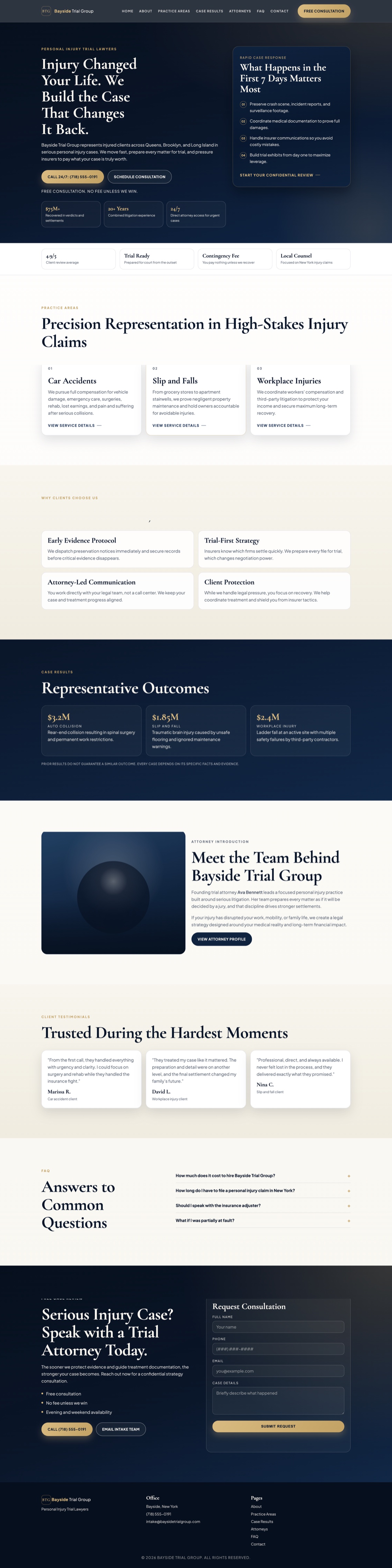 Full-page screenshot preview of Bayside Trial Group